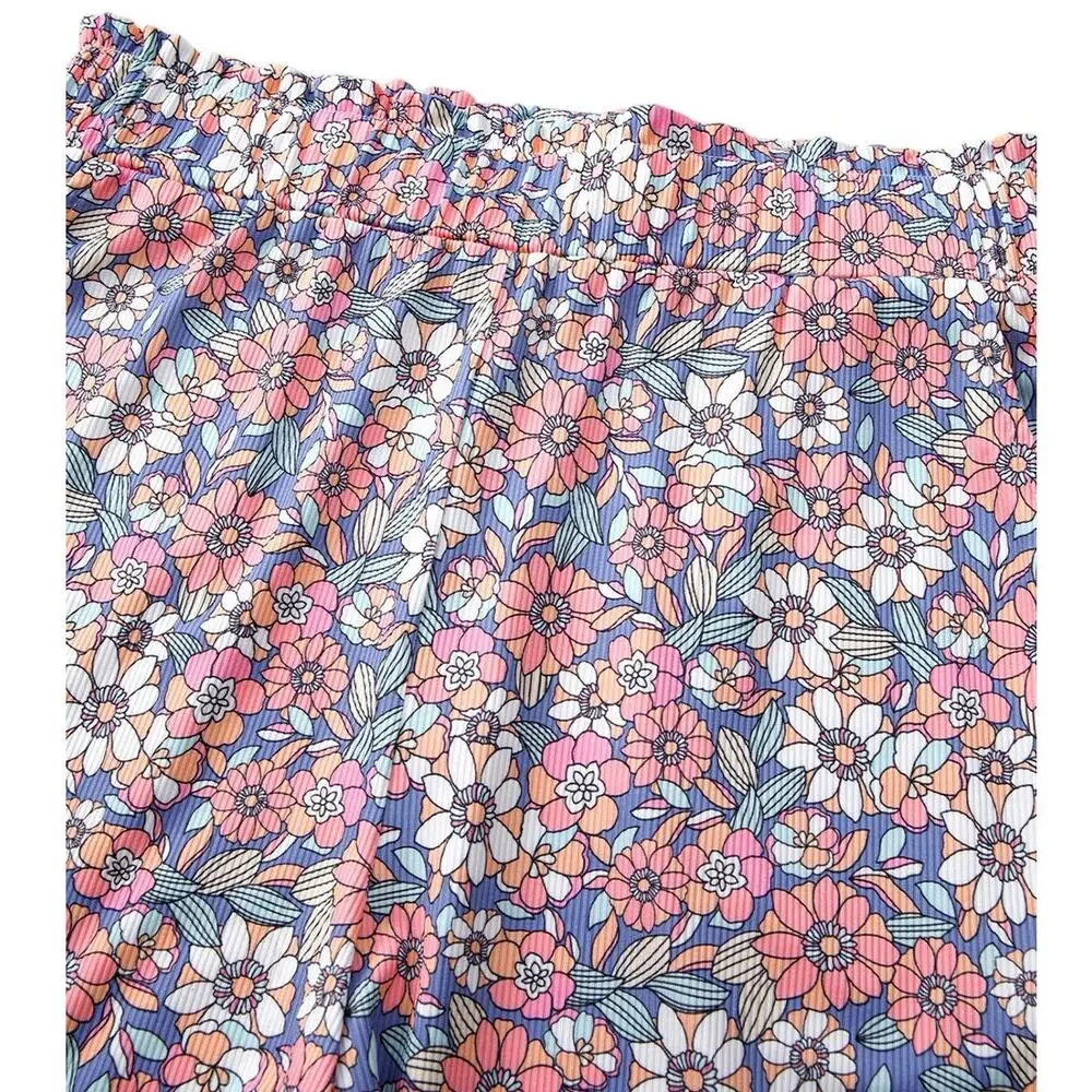 Sky Blue Floral Print Spaghetti Straps Tank Top and Shorts Set New S, L, XL